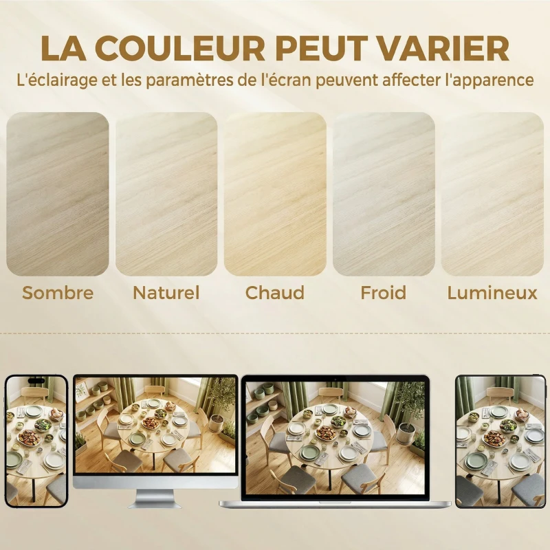 HOMCOM Table à manger pliante pour 2 à 6 personnes, table de cuisine ronde avec pieds croisés en acier, bois naturel