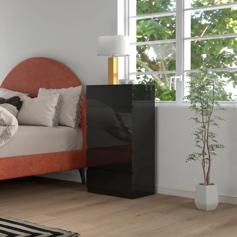 HOMCOM Cassettiera 5 Cassetti in Legno, Comò per Camera da Letto Moderno e Multiuso, 55x34x100 cm, Nero