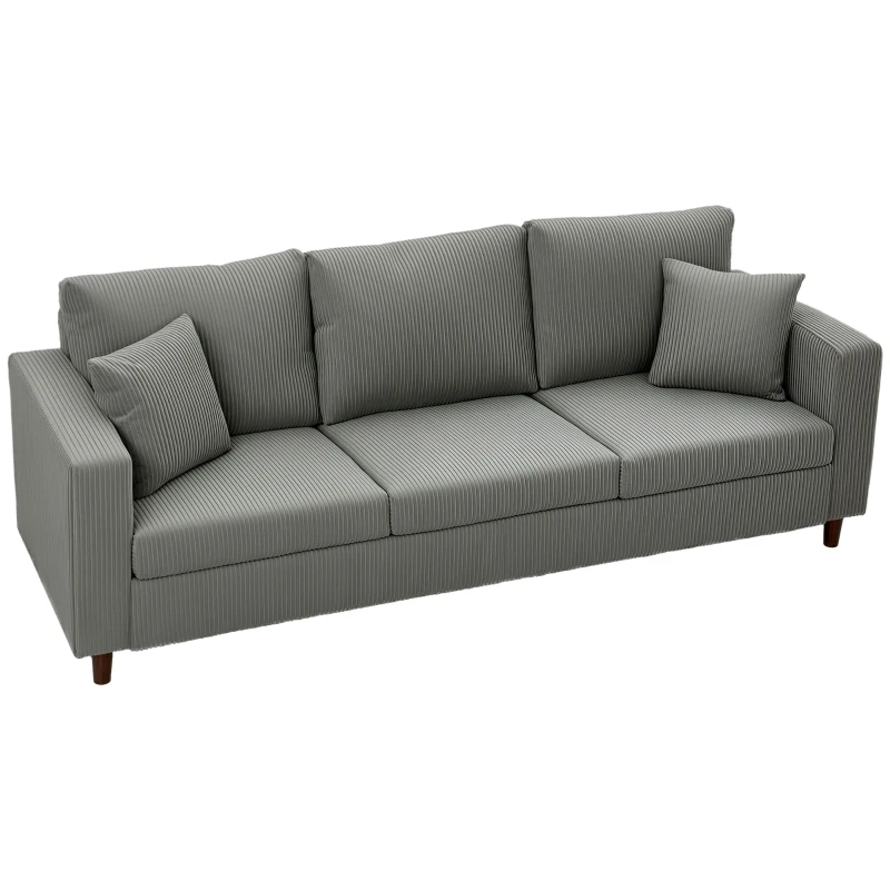 HOMCOM 3 Seater Sofa with Wide Seat, Corduroy Fabric Couch with Deep Seat, Spring Cushion, Light Grey