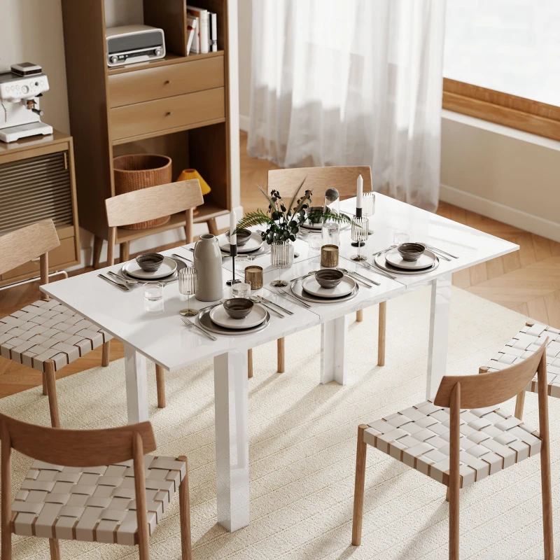 HOMCOM Ausziehbarer Esstisch, 120-160 x 70 cm, verstellbarer Küchentisch für 4-6 Personen, MDF, Hochglanzweiß