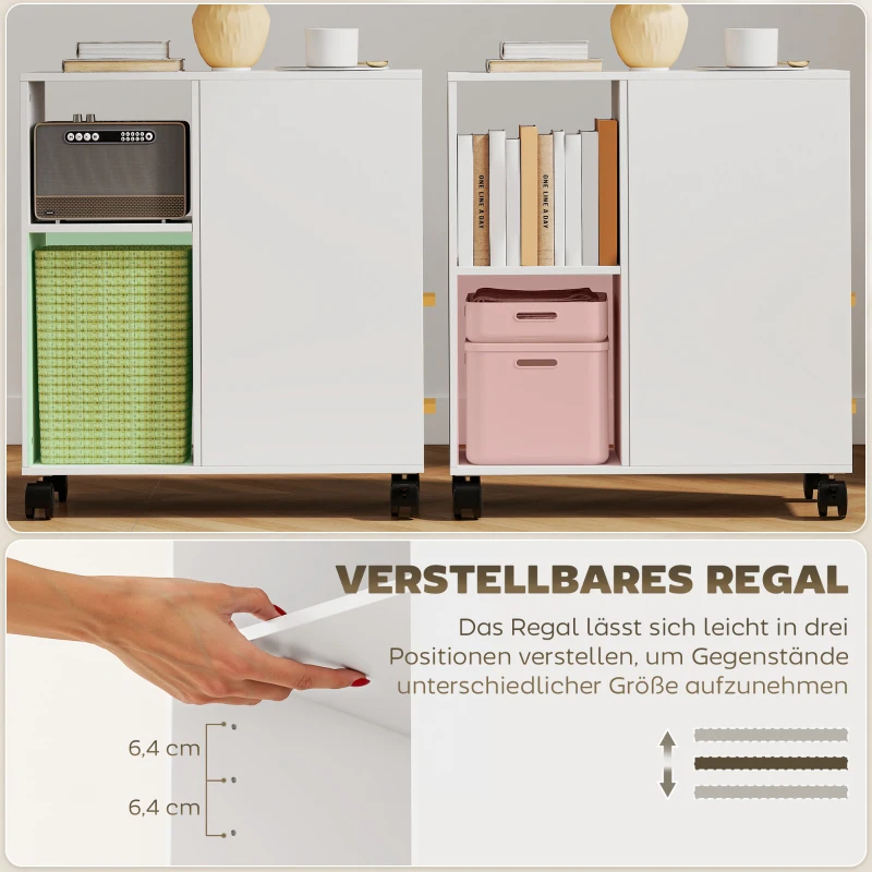 HOMCOM Druckerständer Druckertisch mit Verstellbar Ablage, Rollen für Fax Scanner 60 x 30 x 65 cm Weiß
