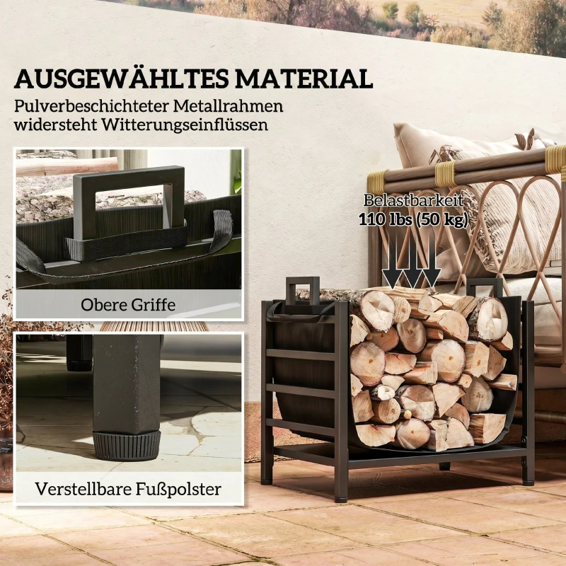 Outsunny Suport pentru Lemne pentru Interior și Exterior din Oțel cu Geantă de Transport din Material Oxford 600D, 49x34x44 cm, Negru