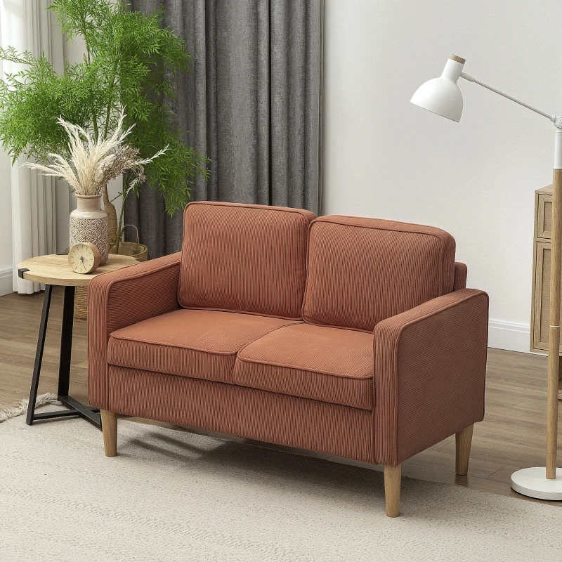 HOMCOM Zweisitzer-Sofa mit Stauraum und soliden Holzbeinen, für Wohnzimmer, Schlafzimmer, 117 x 63 x 79 cm, Orange(m-10)