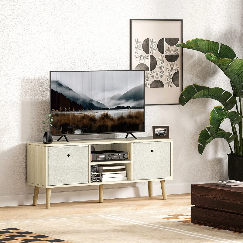 HOMCOM Mobile TV Fino a 50" con 2 Cassetti Removibili e 2 Ripiani Aperti, 110x29x46.5cm, Color Legno Beige