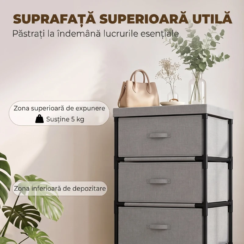 HOMCOM Comodă cu Cadru din Oțel, 42 X 32 X 80 Cm, Gri și Negru