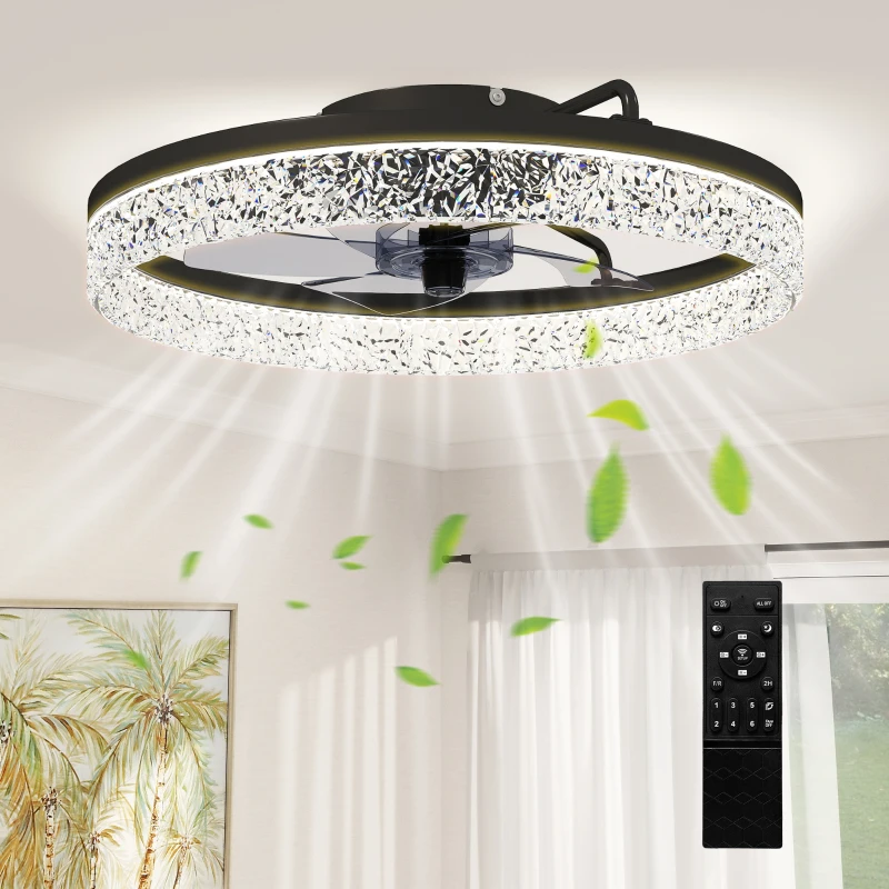 HOMCOM Deckenventilator mit Licht, dimmbarer LED-Deckenventilator mit Fernbedienung für Schlafzimmer und Wohnzimmer, Schwarz