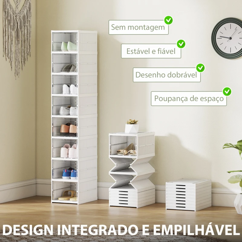 HOMCOM Sapateira Dobrável Organizador para Sapatos de 8 Níveis com Portas Transparentes para Sapatos até Tamanho 43 26x35x140 cm Branco