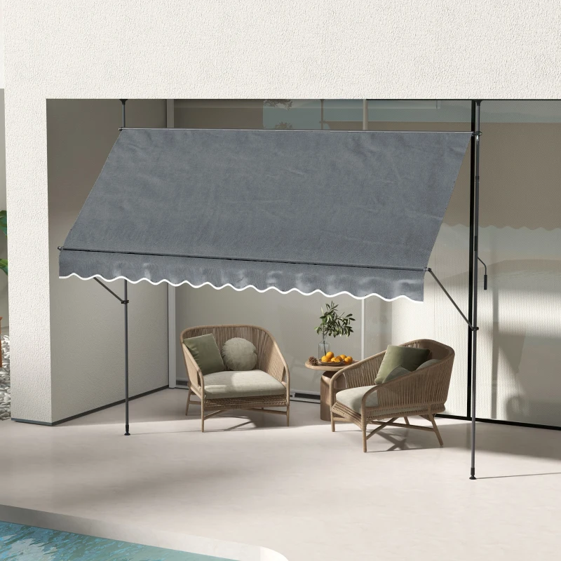 Outsunny Toldo Manual Retrátil com Manivela 350x120x210-300 cm com Altura Ajustável Impermeável para Jardim Varanda Cinza Escuro