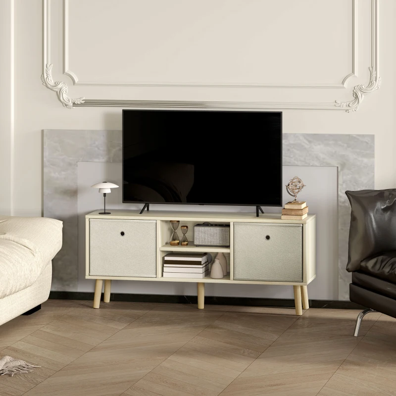HOMCOM Mobile TV Fino a 50" con 2 Cassetti Removibili e 2 Ripiani Aperti, 110x29x46.5cm, Color Legno Beige