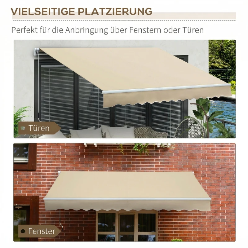 Outsunny Copertină de Soare pentru Exterior Retractabilă cu Manivelă, 350x250 cm, Crem