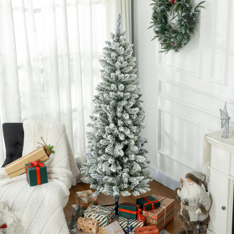 HOMCOM Árbol de Navidad Artificial Nevado 183 cm con 479 Ramas y Soporte de Metal Árbol de Navideño para Salón Interior Verde