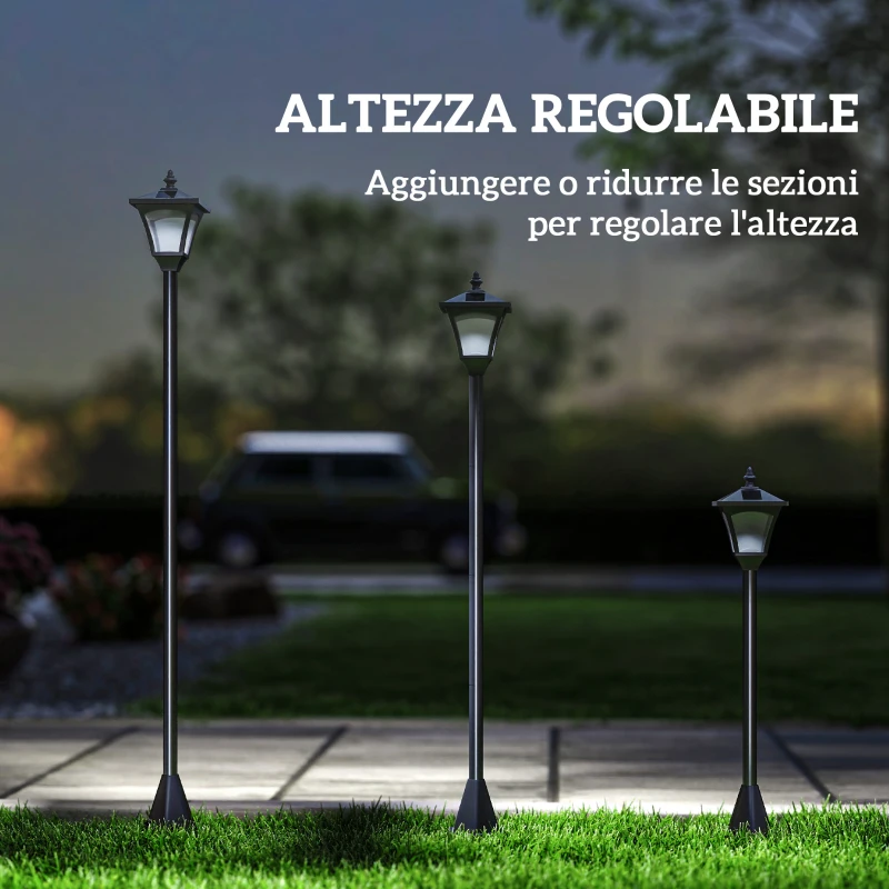 Outsunny Lampada da Giardino a LED a Energia Solare Impermeabile IP44, 15x15x177 cm, Nero