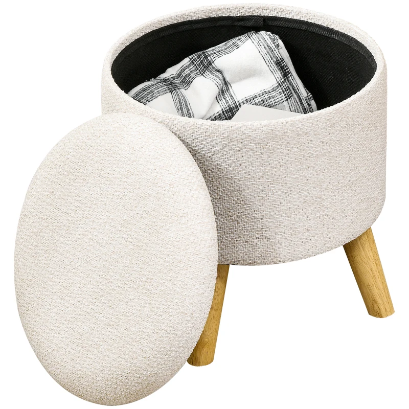 HOMCOM Pouf rond repose-pieds tabouret avec coffre de rangement pieds en bois design moderne crème