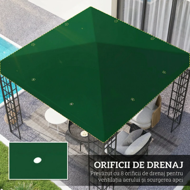 Outsunny Acoperiș pentru Foișor de Grădină 3x3 m din Material Textil Oxford 600D cu Orificii de Drenaj, Verde