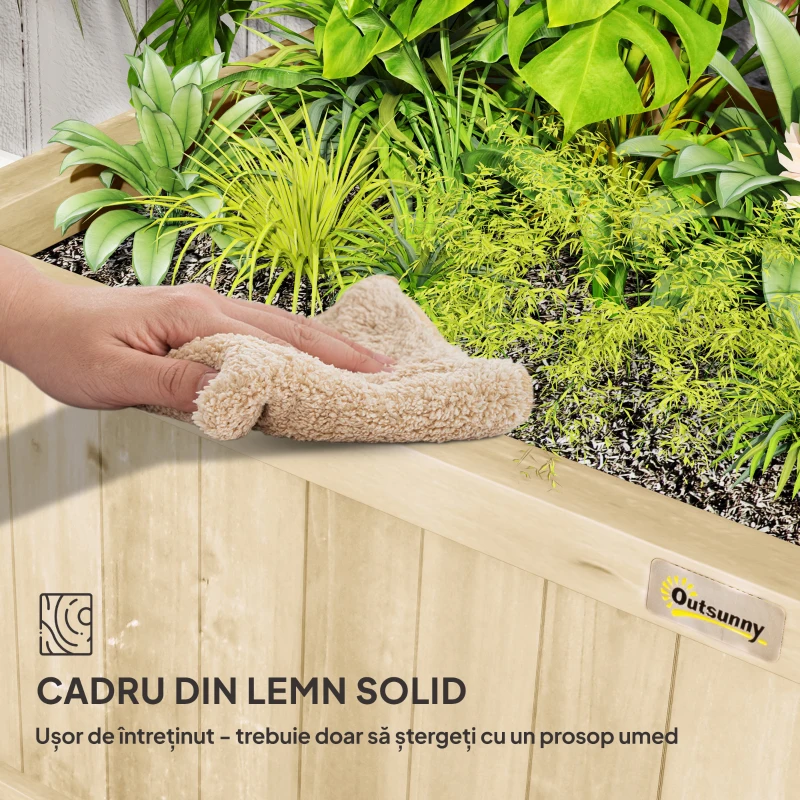 Outsunny Jardinieră cu Găuri de Drenaj, Ghiveci din Lemn cu Spalier pentru Plante Cățărătoare, Flori, Natural
