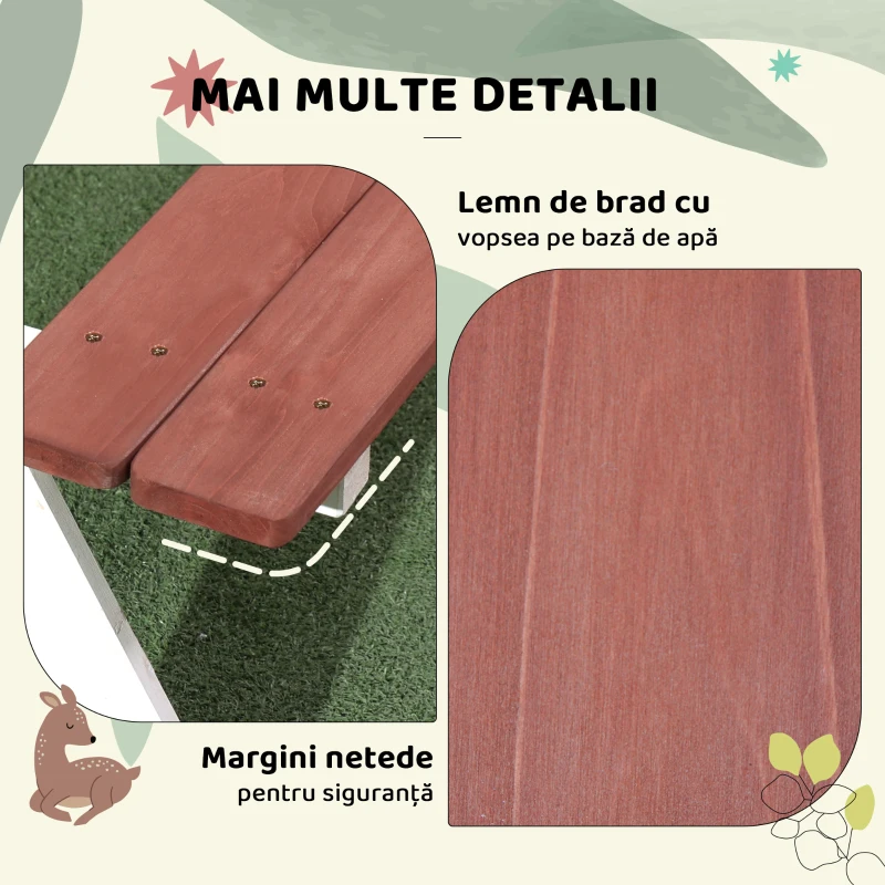 Outsunny Set Masă de Picnic și Bănci pentru Copii din Lemn, Vârsta 3-8 Ani, Maro