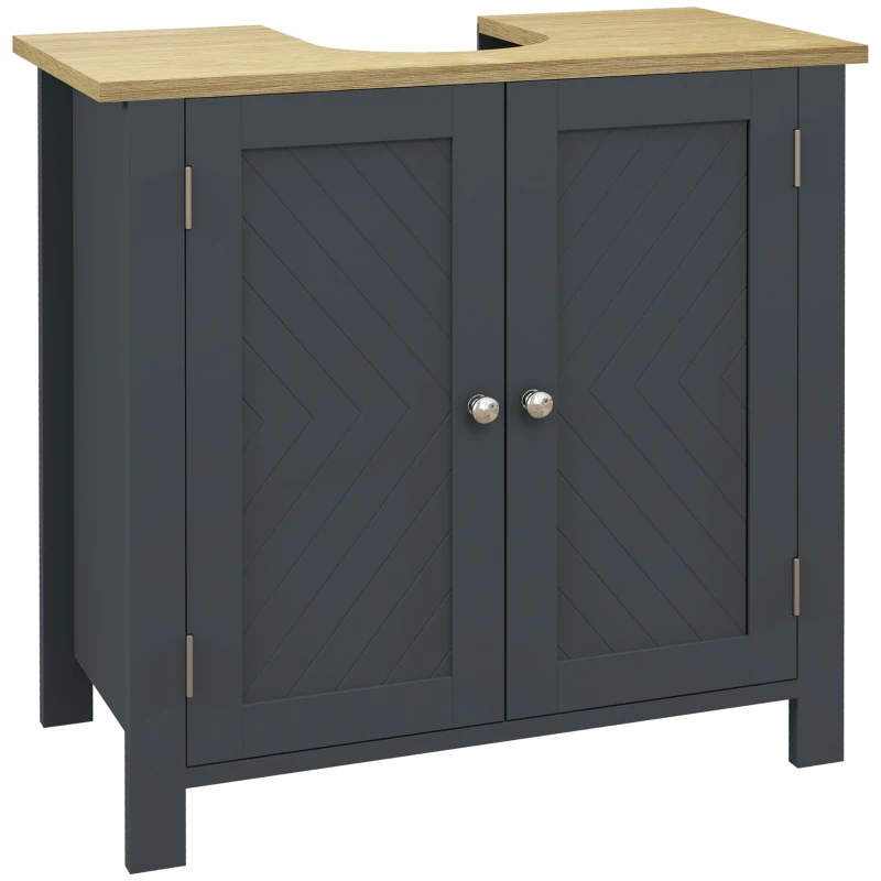 kleankin Dulap Sub Chiuvetă din PAL și MDF cu 2 Uși și Raft Interior Reglabil, 60x30x60 cm, Gri(m-13)