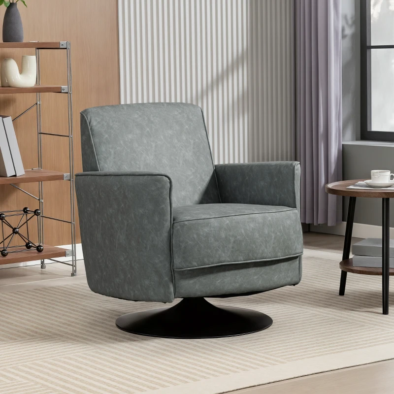 HOMCOM Upholstered Swivel Accent Chair with Thick Padding, Grey