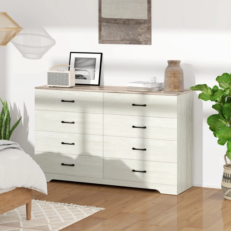 HOMCOM Comodă 8 Sertare Modernă din Lemn, 140x40x86 cm, Nuc și Gri Deschis