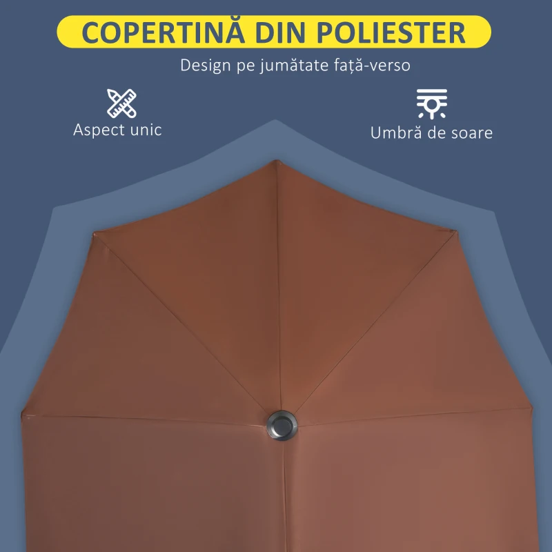 Outsunny Umbrelă de Terasă 200x190x240 cm cu Manivelă, Stâlp din Oțel și Bază în Formă de Cruce Anti-UV pentru Terasă și Balcon, Gri