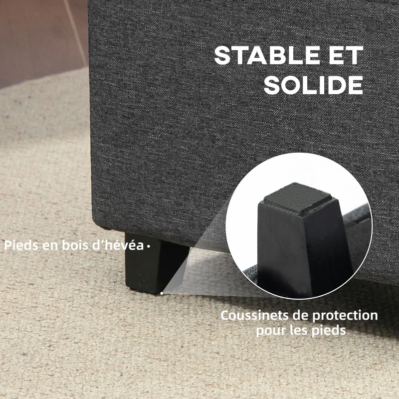 HOMCOM Repose pied salon, ottoman, siège rembourré capitonné en tissu aspect lin avec poche latérale, 35 x 35 x 35 cm, gris