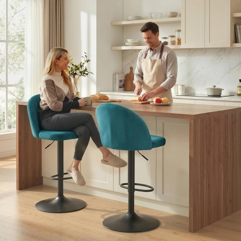 HOMCOM Set di 2 Sgabelli da Bar, Sgabelli Moderni Girevoli con Poggiapiedi, Blu