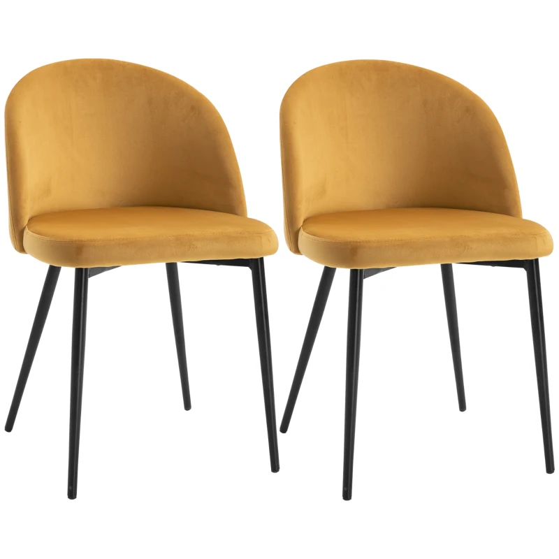 HOMCOM Set de 2 scaune pentru sufragerie și bucătărie, tapițate cu catifea, 49x50x77cm, galben