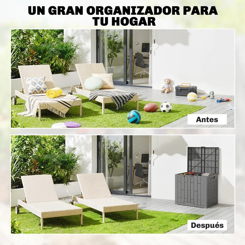 Outsunny Arcón Exterior Capacidad 114L Baúl de Almacenaje Exterior Resistente al Agua y a los Rayos UV con Cerradura Gris