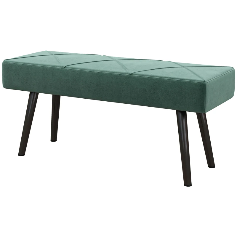 HOMCOM End of Bed Bench with X-Shape Design and Steel Legs, Upholstered Hallway Bench for Bedroom, Green