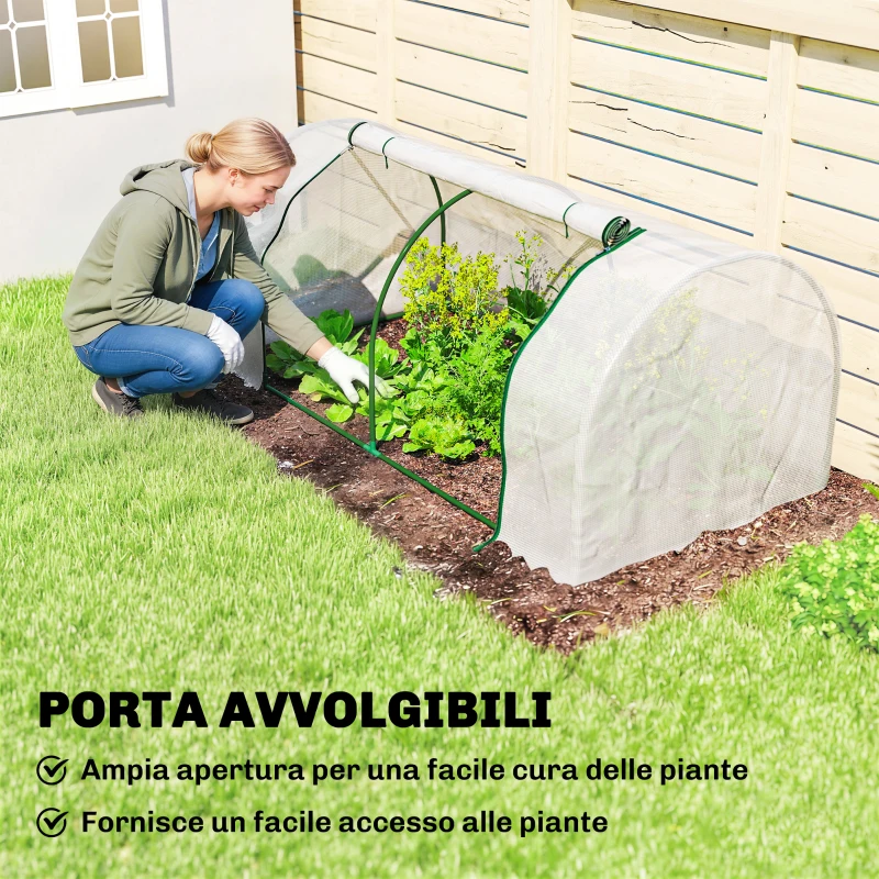 Outsunny Serra da giardino a Tunnel in Acciaio e con Copertura in PVC, 200x100x80 cm, Bianco
