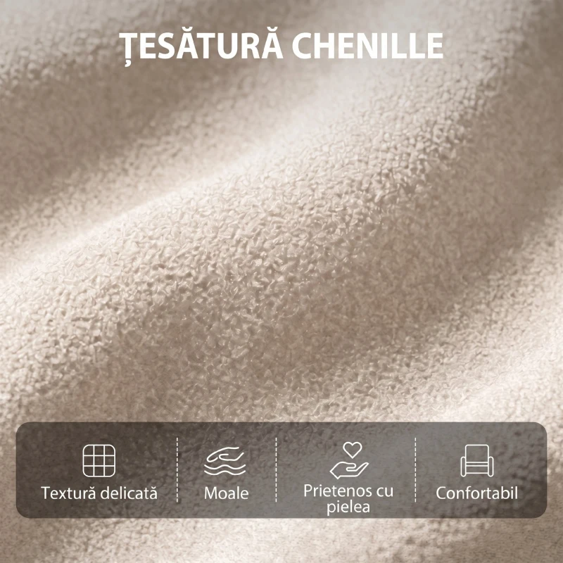 HOMCOM Fotoliu Masaj Reclinabil Manual 160°, Chenille, Suport Picioare, Telecomandă, Buzunare, Crem