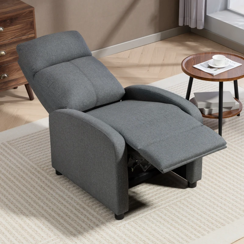 HOMCOM Fotoliu Relax Capitovat și Reclinabil la 135° cu Suport pentru Picioare din Material Textil, 69x87x100,5 cm, Gri