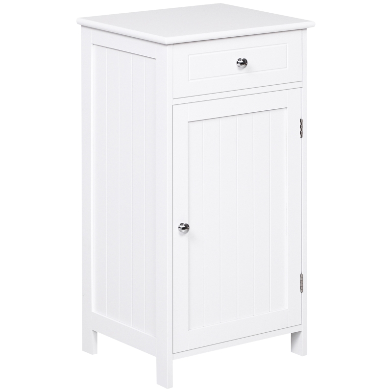 kleankin Armário de Casa de Banho com 1 Gaveta 1 Porta e Prateleira Interior Ajustável Móvel Auxiliar de Armazenamento para Sala de Estar Cozinha 43x34x77cm Branco