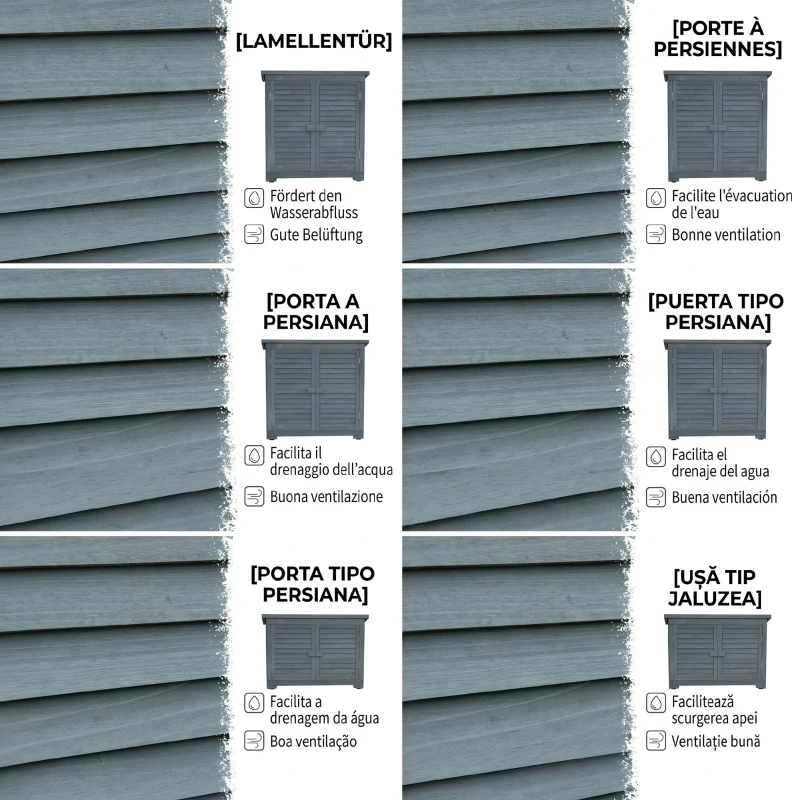 Outsunny Dulap de Exterior din Lemn cu 2 Uși Tip Jaluzea și Rafturi Interne, 87x46.5x160 cm, Gri