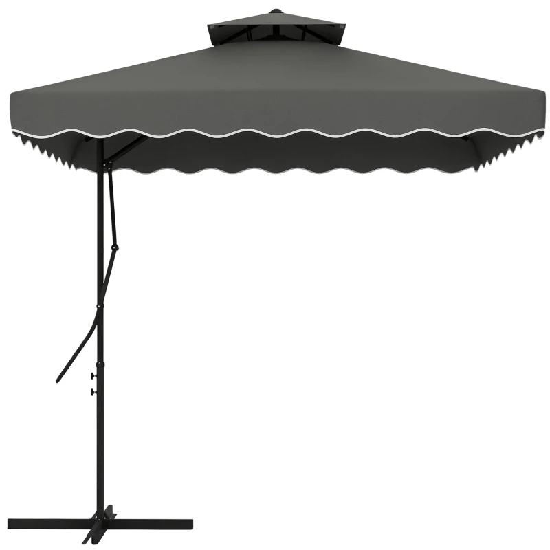 Outsunny Gartenschirm, Ampelschirm, dekorativer Rand, Lüftungsdach, Metallgestell, 2,4x2,4x2,6m, Dunkelgrau