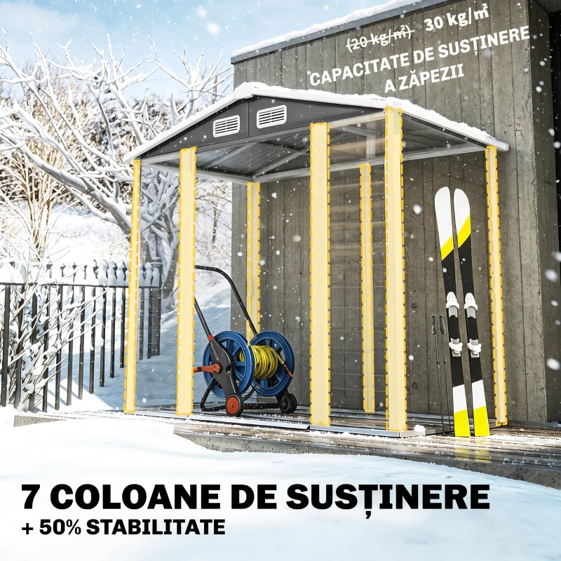 Outsunny Căsuță de Grădină din Metal cu Uși Glisante și Lacăt cu Chei, 2.1x1.2x1.9m, Gri Închis(m-5)