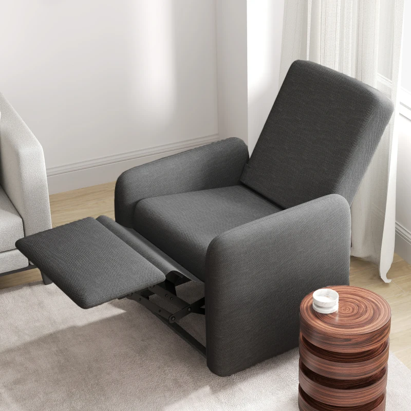 HOMCOM Poltrona Reclinabile 115° max con Poggiapiedi e 4 Ruote, in Poliestere e Legno, 76x78.5x102 cm, Grigio