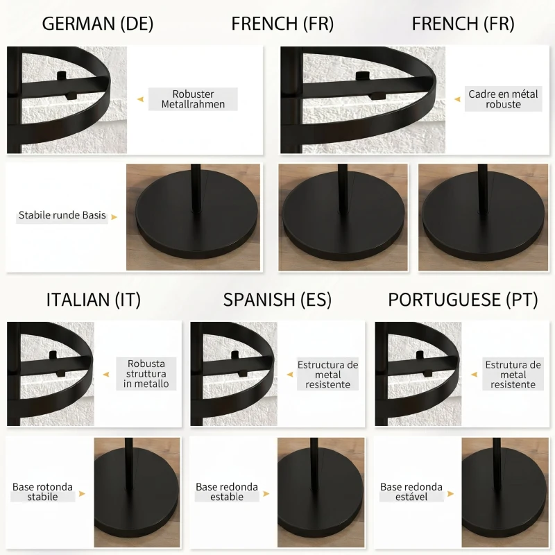 HOMCOM Cuier de Podea cu Suport pentru Umbrele și 8 Cârlige Metalice Ø34 x 177cm, Negru