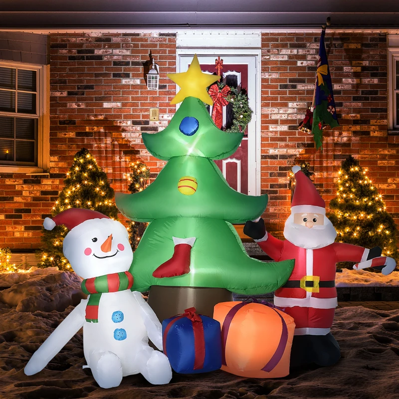 Outsunny Árbol de Navidad Inflable con Luces LED e Inflador Decoración de Interior y Exterior 210x92x190 cm Multicolor