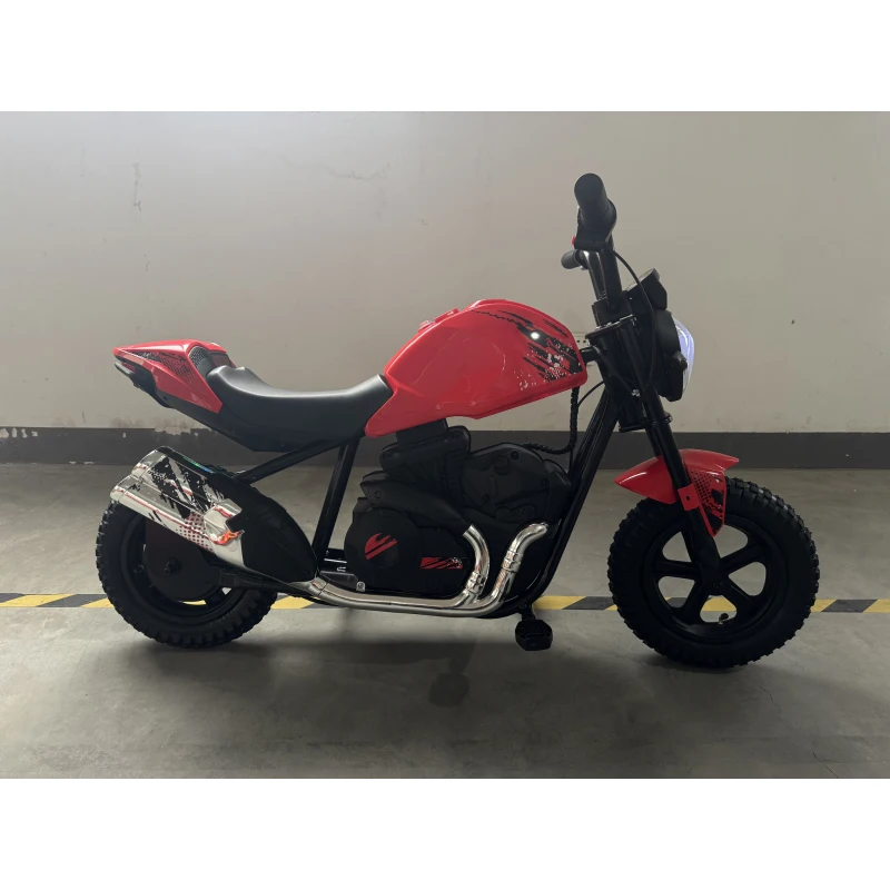AIYAPLAY Moto Cross Électrique pour Enfants Style Harley 24V 180W, 6-12 ans, Pneus Ø30 cm Caoutchouc, Rouge