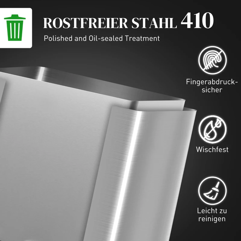 HOMCOM Mülleimer 20+14L Treteimer mit Deckel Fußpedal Kippfach herausnehmbare Inneneimer, Edelstahl 32,5 x 31,5 x 78 cm Silber