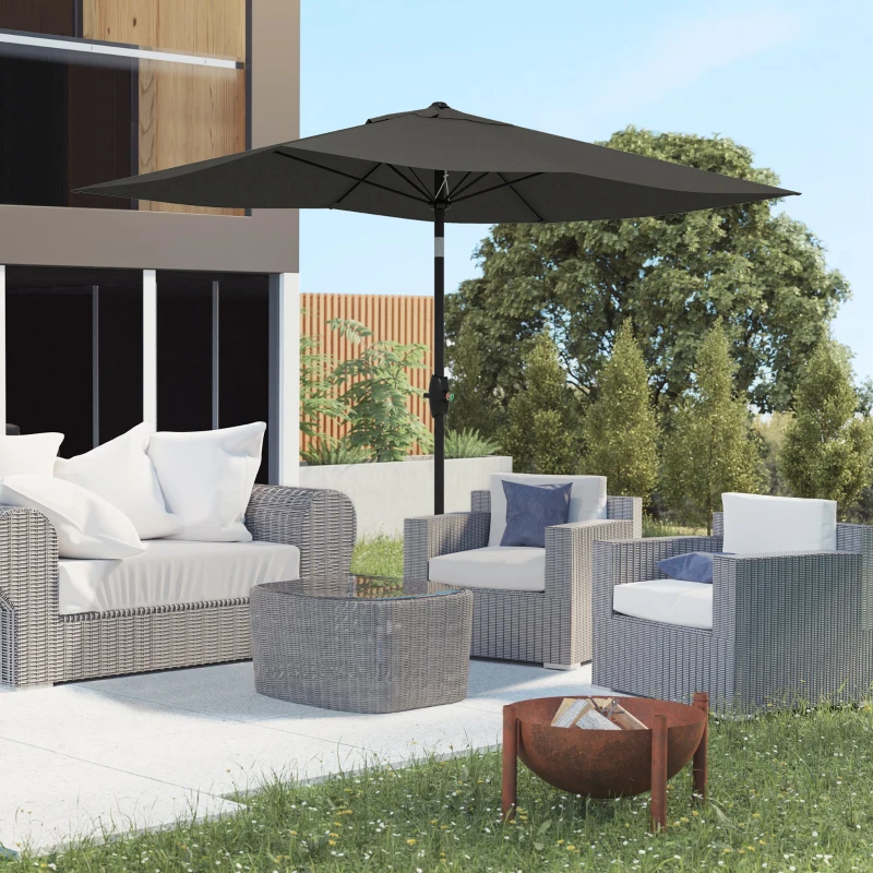 Outsunny Umbrelă de grădină dreptunghiulară 2x3 m, înclinabilă cu deschidere manuală, gri