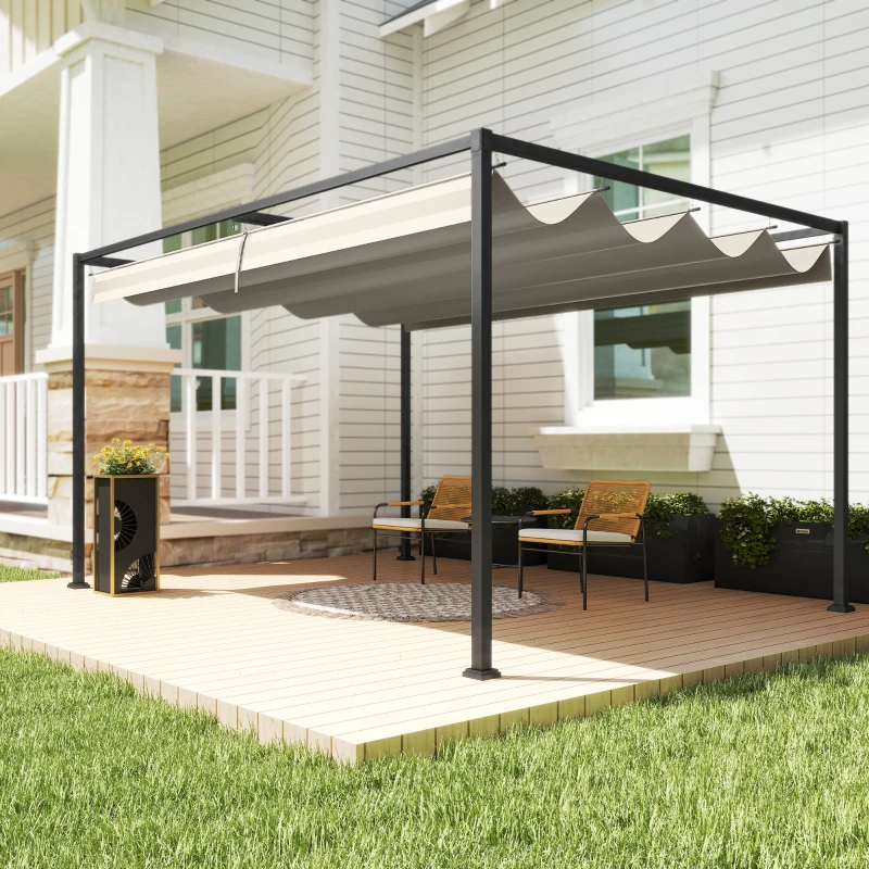 Outsunny Pergolă Gazebo pentru Exterior 3x2 m cu Acoperiș Retractabil din Metal și Poliester, Crem și Gri
