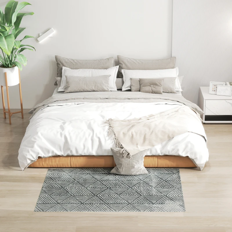 HOMCOM Alfombra Salón 170x120 cm Lavable en Lavadora Pelo Corto Estilo Moderno Tapete para Sala de Estar Dormitorio Gris Oscuro