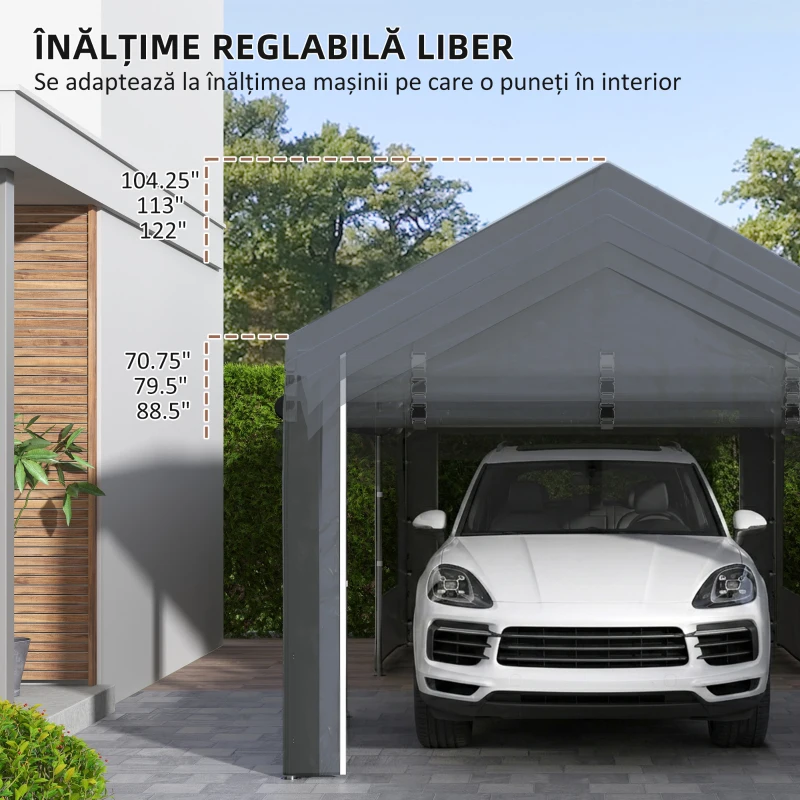 Outsunny Pavilion Auto și pentru Petreceri cu Înălțime Reglabilă, 4 Uși și 4 Fereastre, 6x3m Gri Închis
