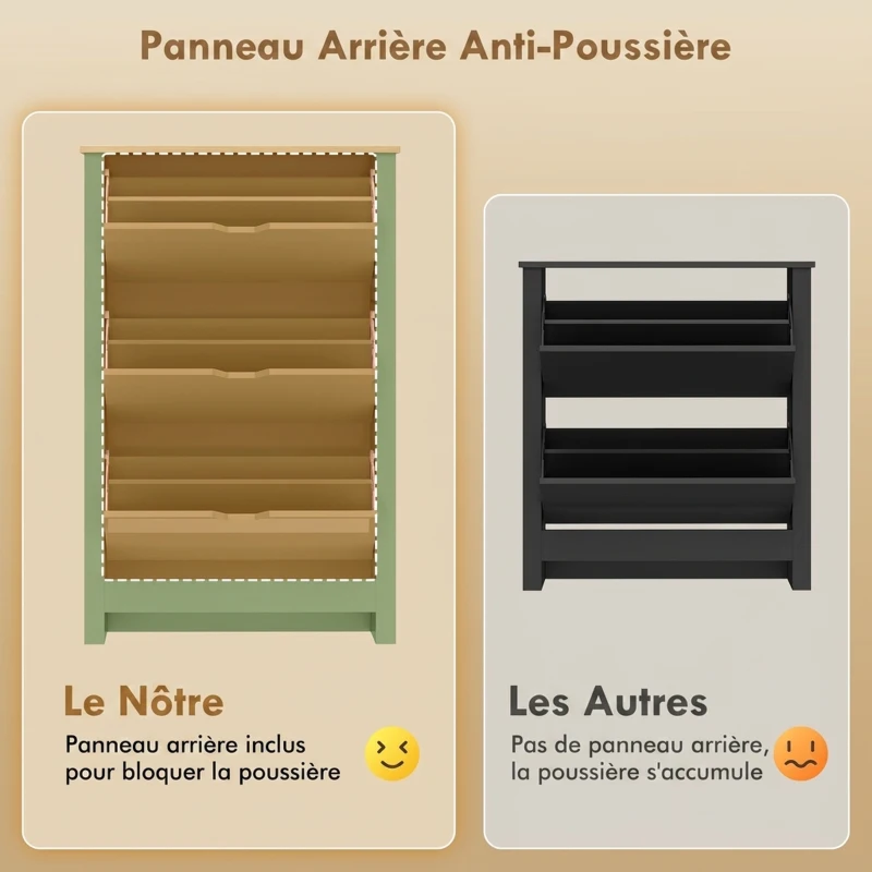 HOMCOM Meuble à Chaussures 18 Paires, Armoire à Chaussures à Haute Brillance, 3 Tiroirs Rabattables, Étagères Réglables, Vert