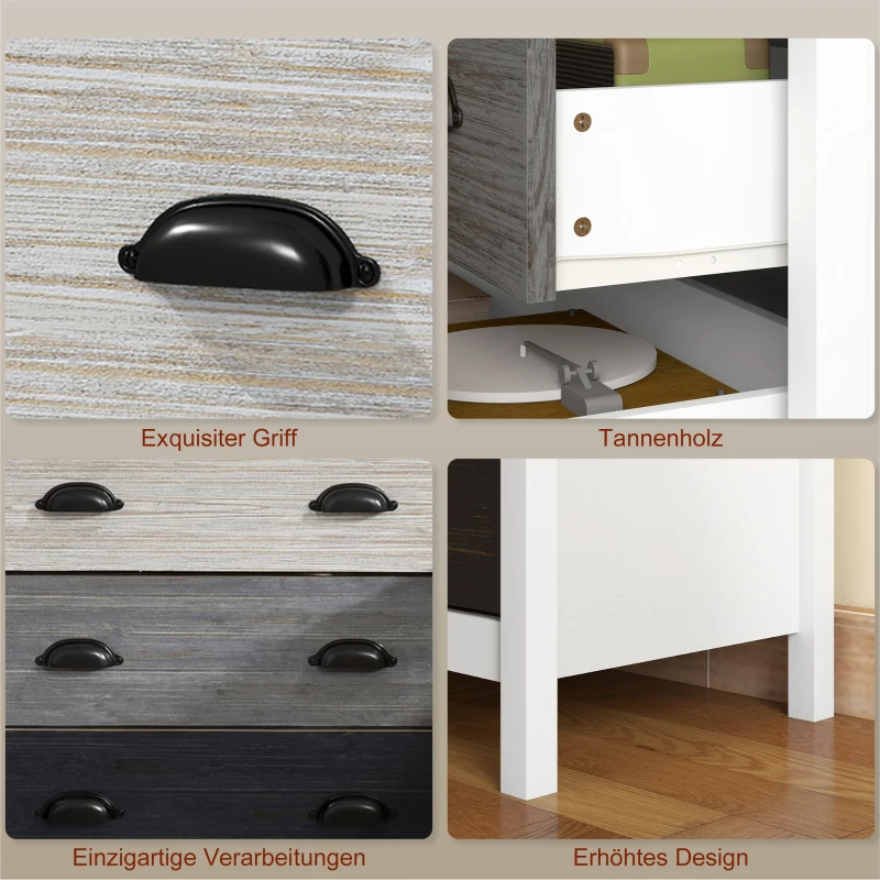 HOMCOM Sideboard, Kommode, 5 Schubladen, lackierte Oberfläche, MDF & Kiefernholz, 70 x 38 x 85 cm, Weiß