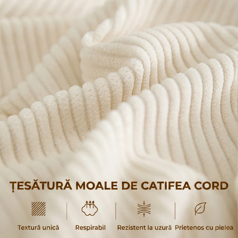 HOMCOM Canapea cu 3 locuri din catifea cu arcuri individuale și 2 perne, 212x80x88 cm, alb crem