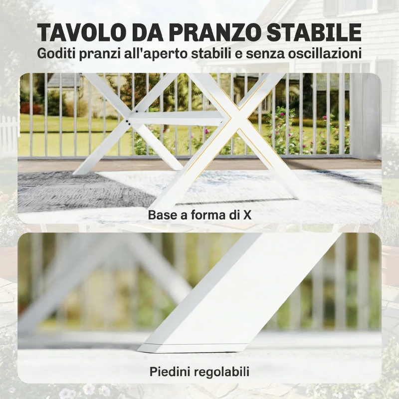 Outsunny Set Pranzo Esterni 7 Pezzi, Tavolo Sedie Impilabili Telaio Alluminio, Teak