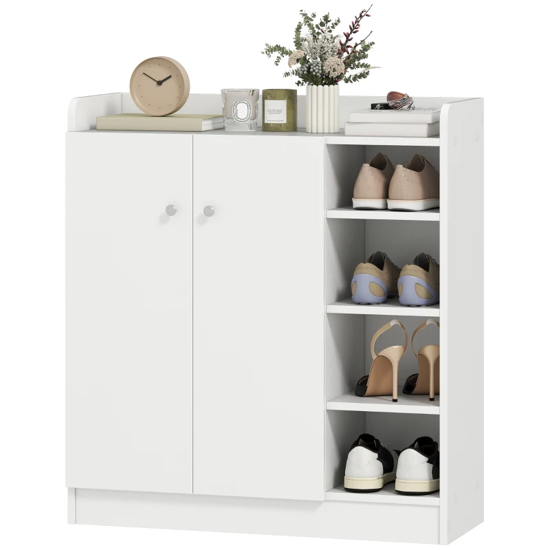 HOMCOM Schuhschrank Schuhkommode Schuhregal, 4 Regale. 1 Schrank, 83 cm x 30  cm x 90 cm, Weiß